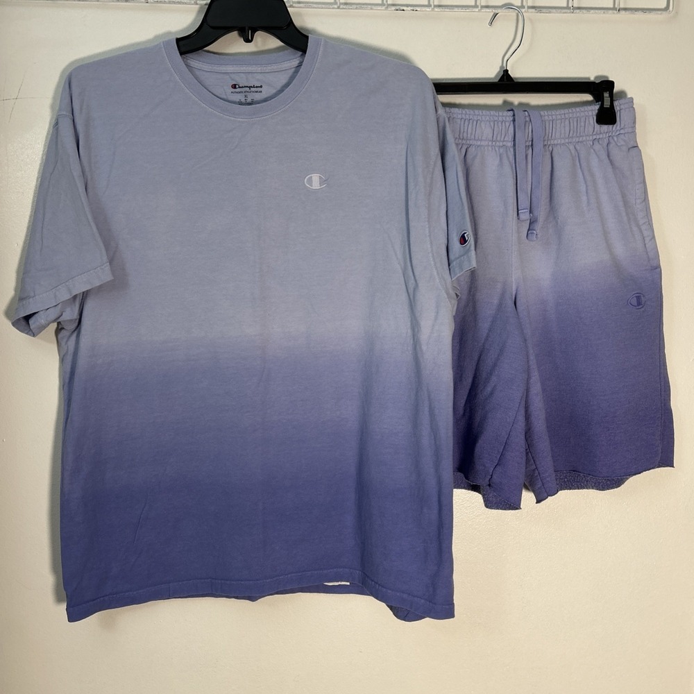 Champion Ombré Men T Shirt XL & Short M Set Blue Purple 6372 - Picture 4 of 10